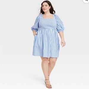 Ava & Viv Blue and White Striped Mini Dress